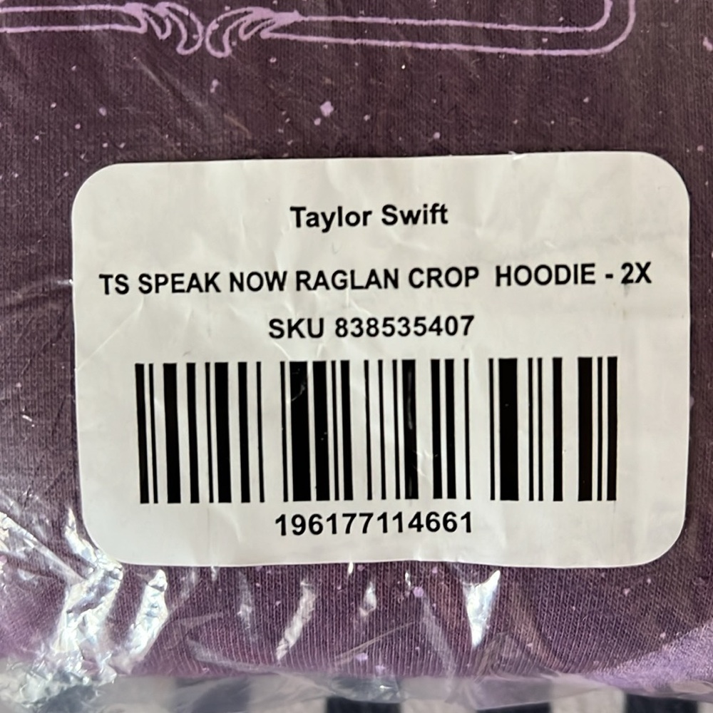 Taylor Swift Speak Now Raglan Crop Hoodie NWT 2X - Picture 2 of 3